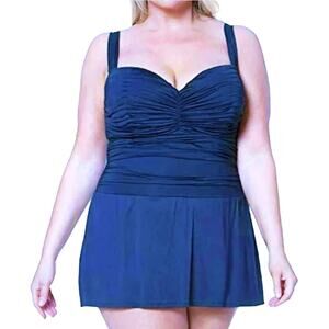 Bleu Rod Beattie Kore Underwire Swim Dress‎ Size 14D Black Ruched Supportive